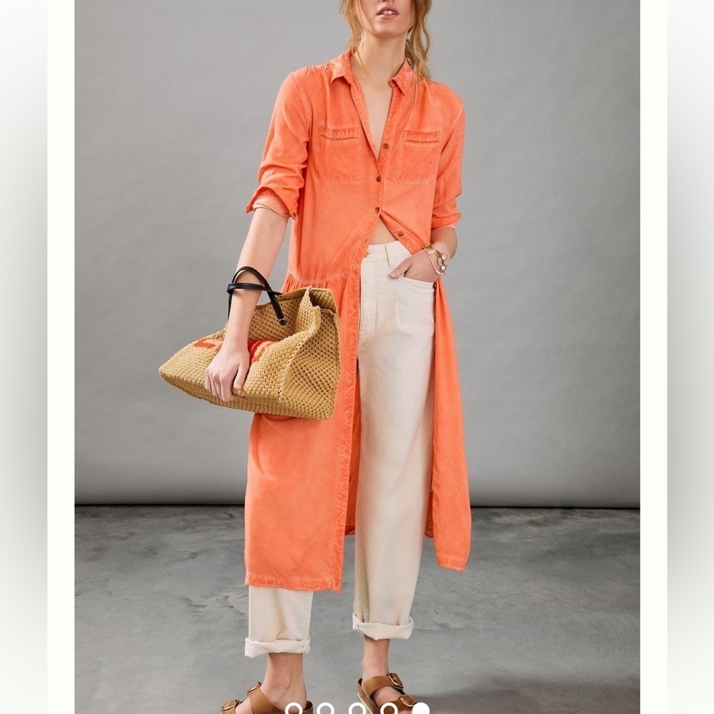 Anthropologie Pilcro Kimberly coral stone washed midi dress with pockets medium